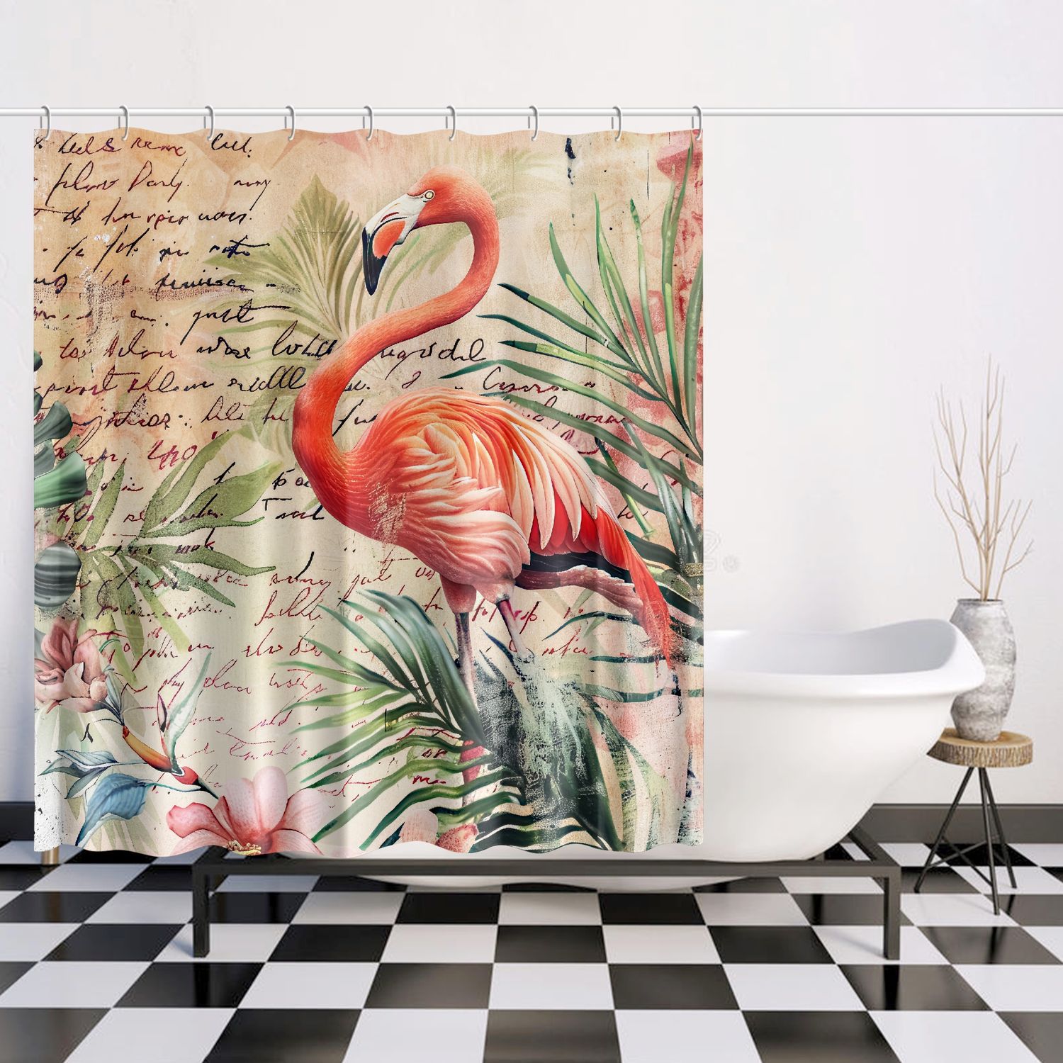 Vintage style flamingo shower curtain