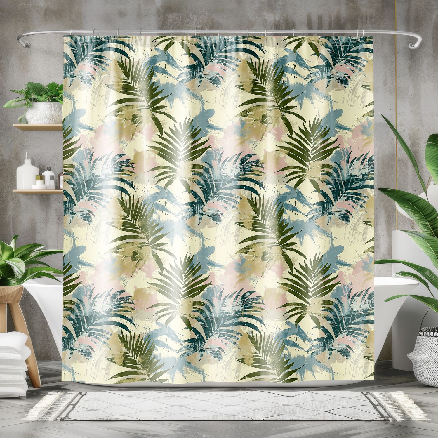 Tropical leaves shower curtain