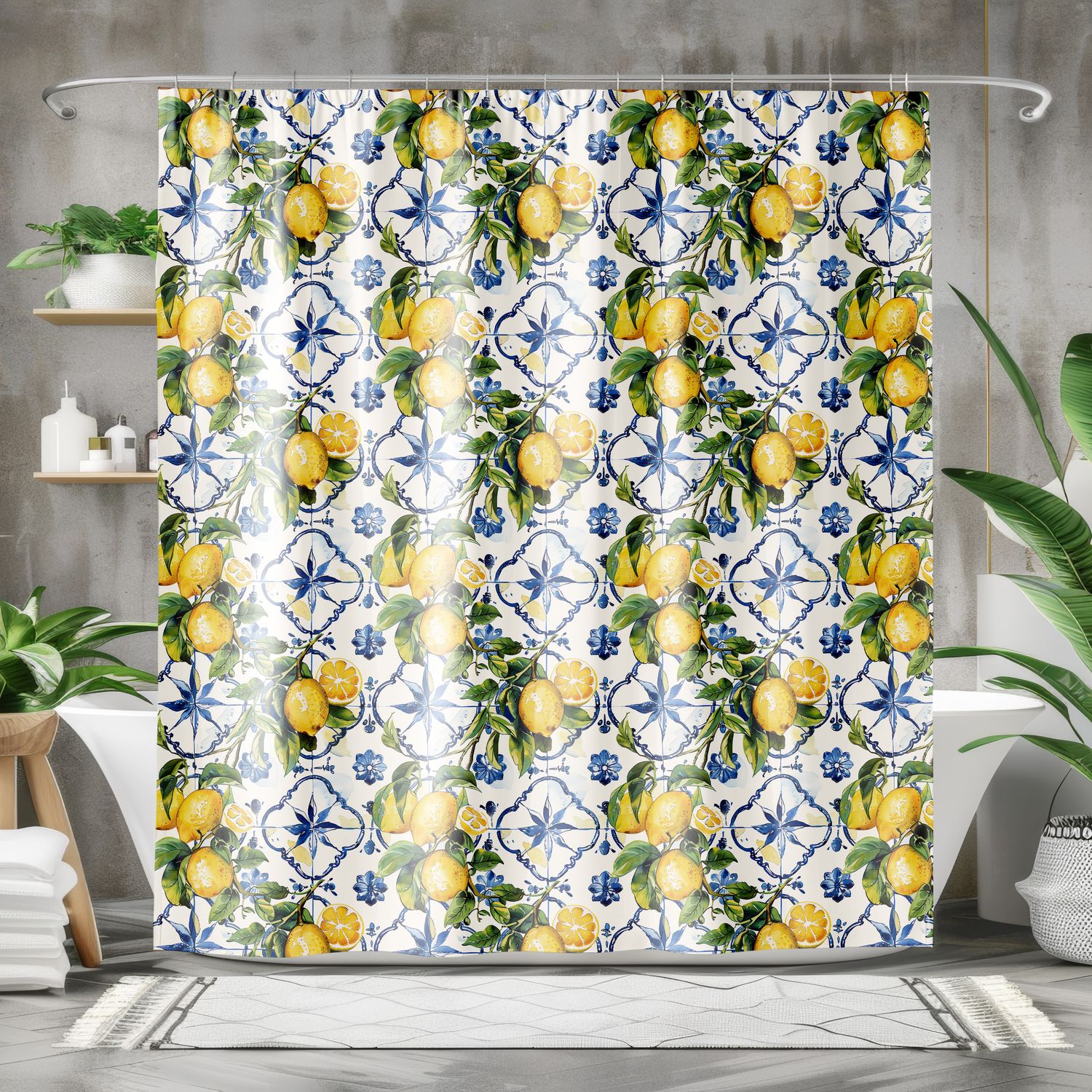 &quot;Mediterranean&quot; lemon pattern shower curtain