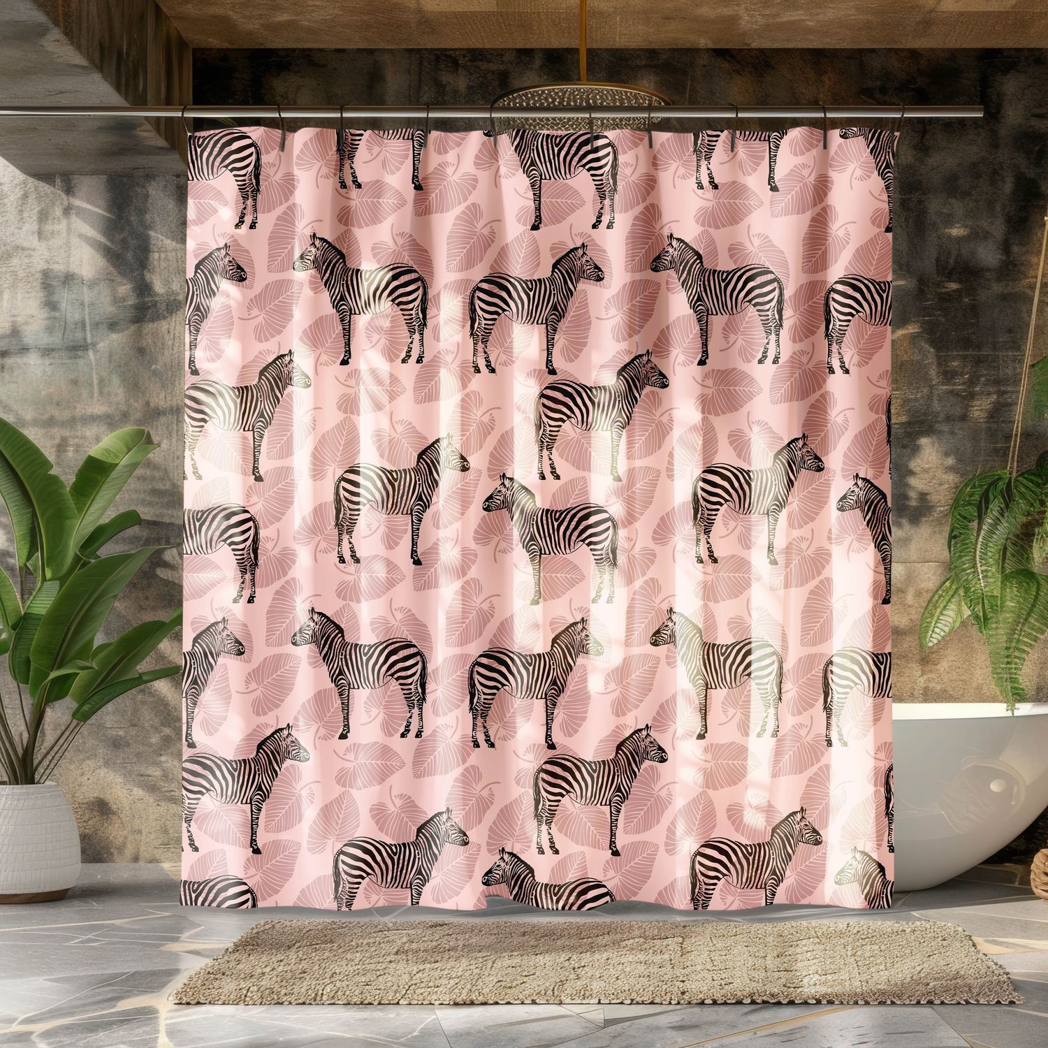 Tropical Pink Zebra Shower Curtain