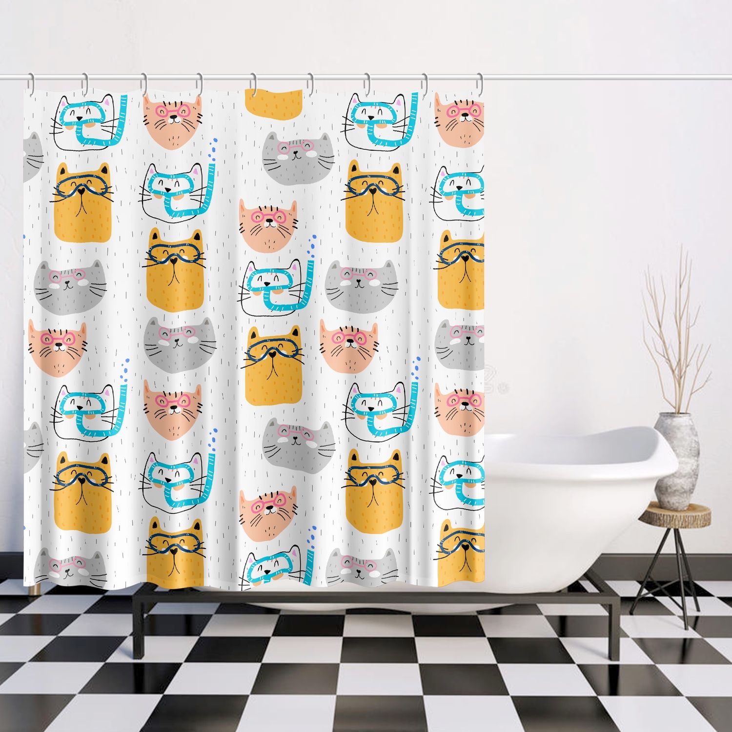 Funny cartoon cats shower curtain
