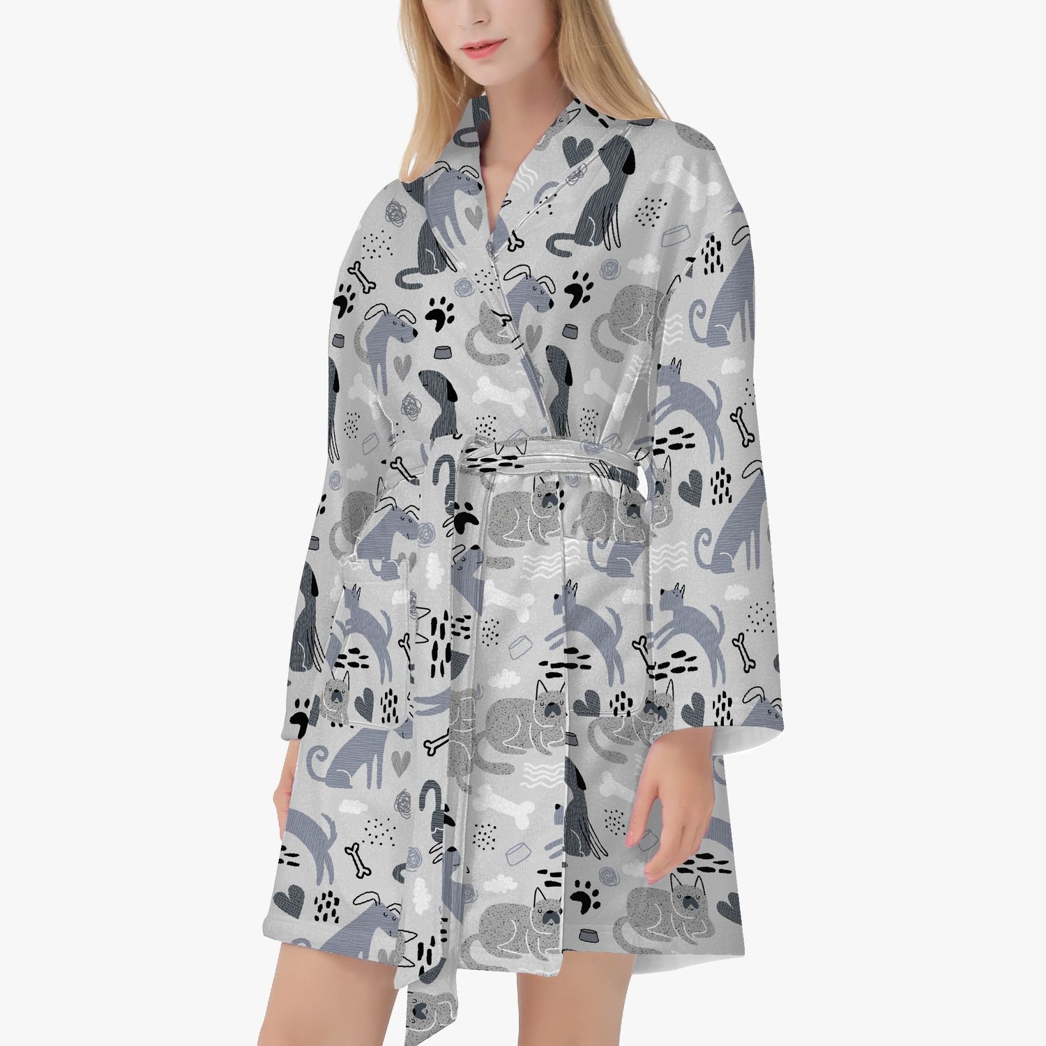 Gray dog ​​pattern bathrobe