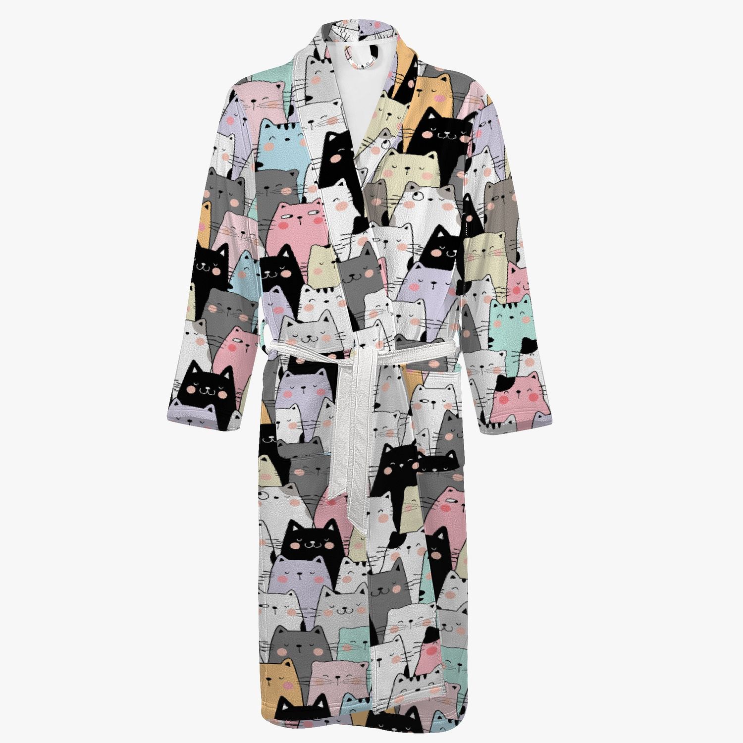 Pastel colored cartoon cat bathrobe