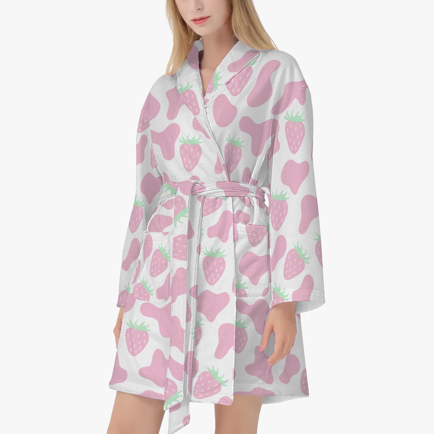 &quot;Strawberry Milkshake&quot; strawberry cow spot bathrobe