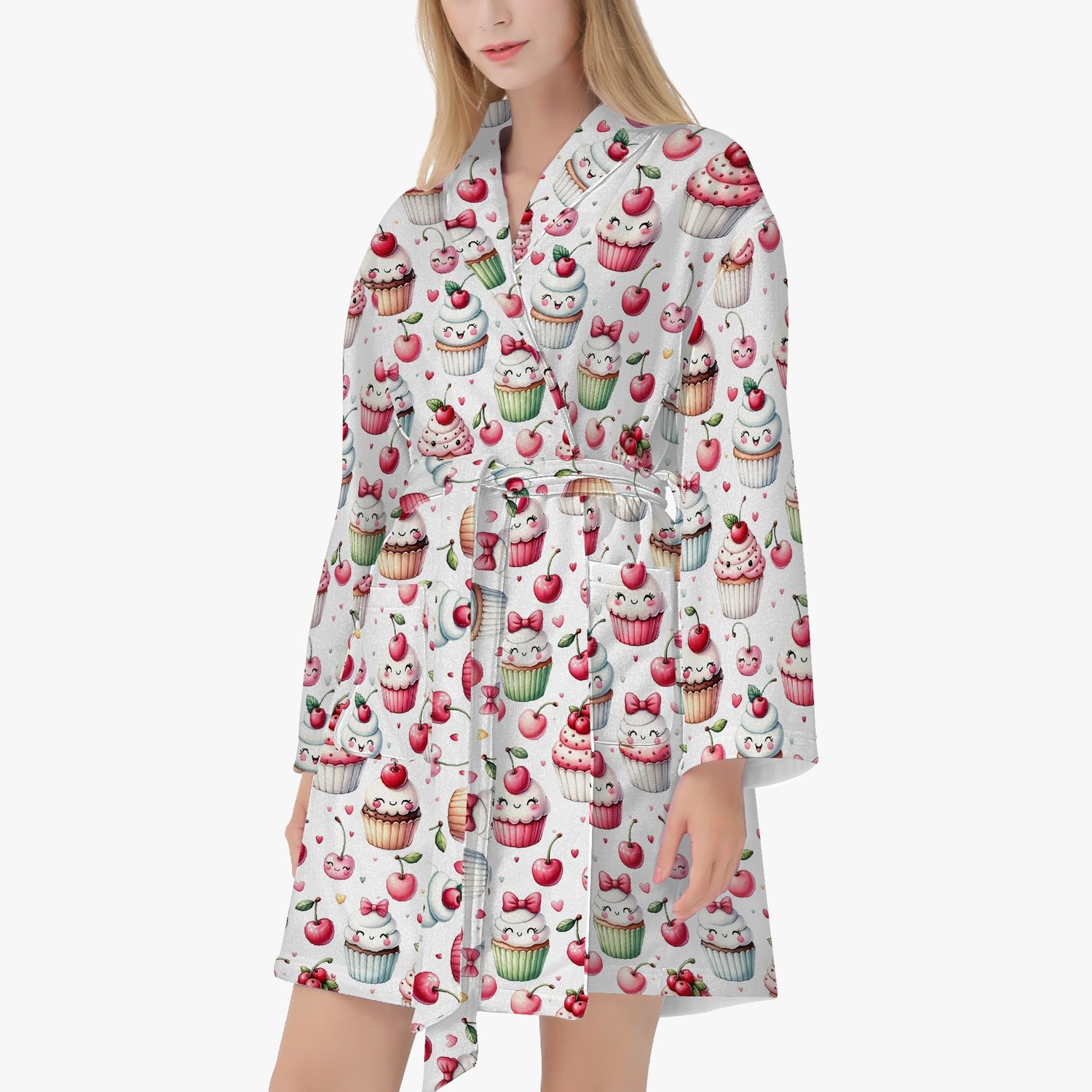White and pink cartoon muffin bathrobe