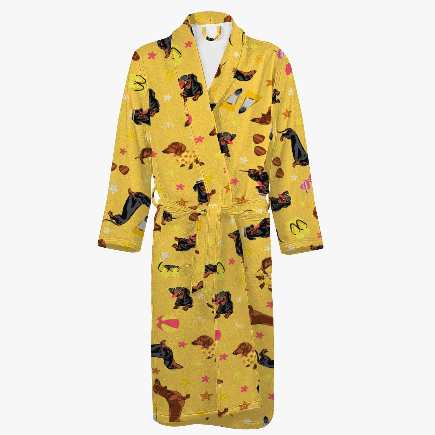 Yellow Dachshund dog pattern bathrobe