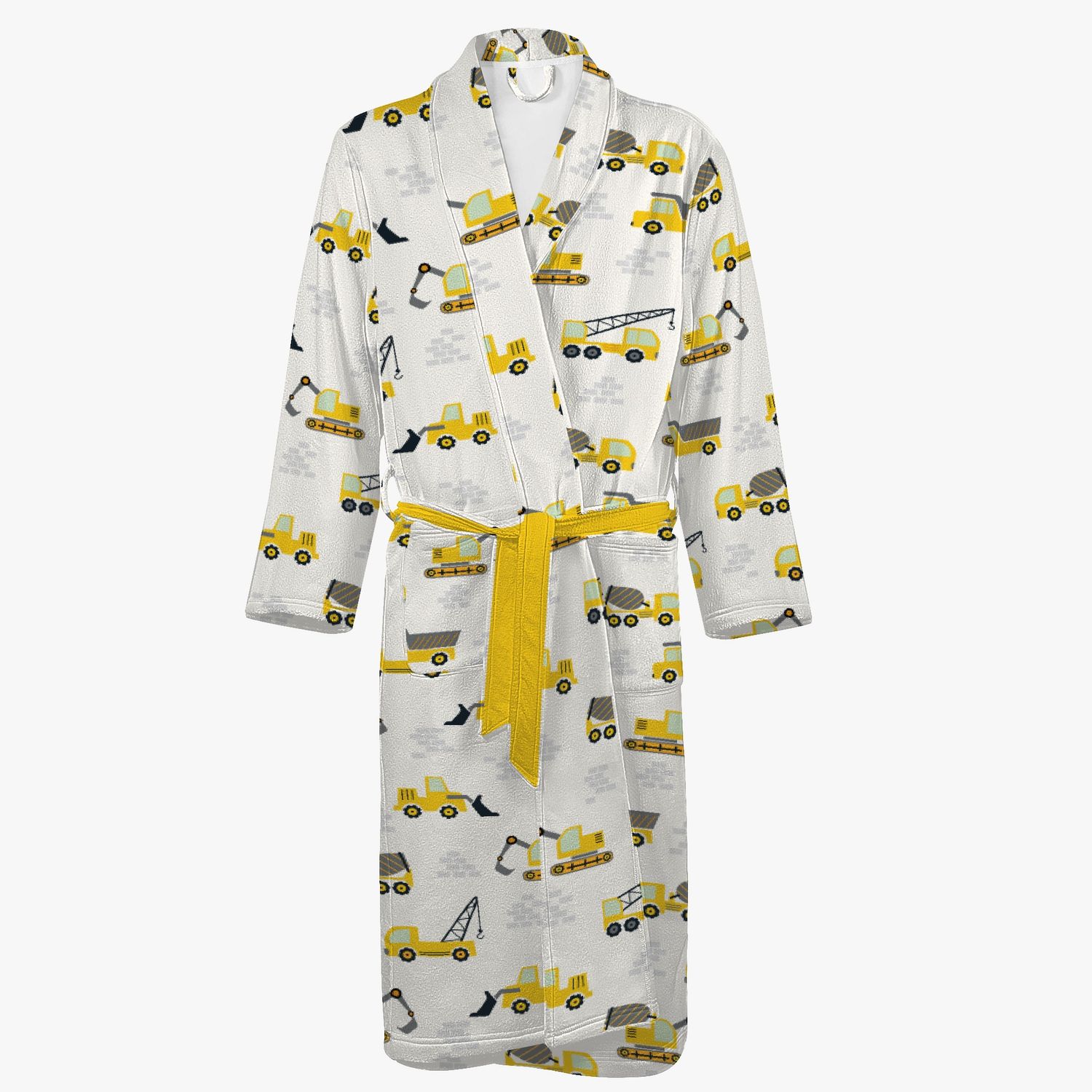 Yellow-beige construction vehicles bathrobe