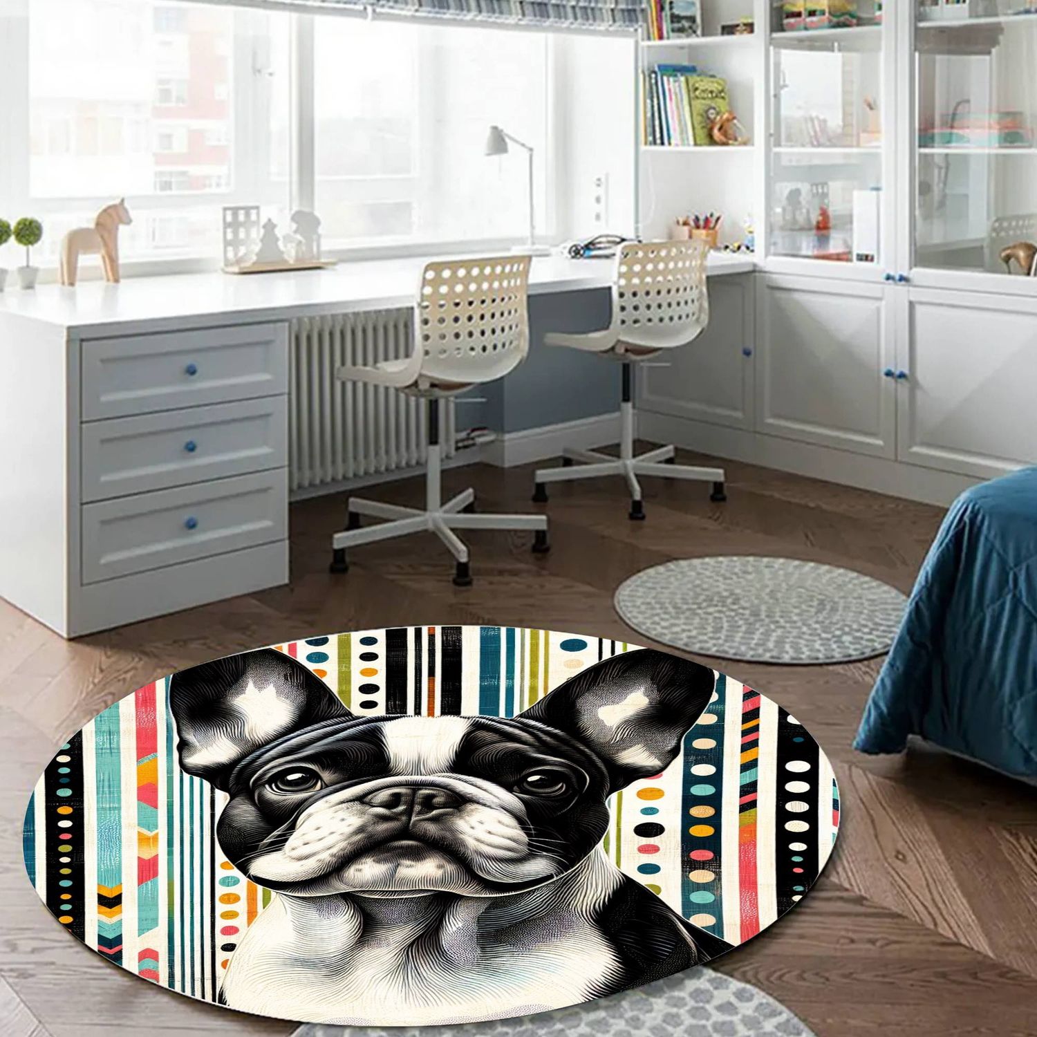 French bulldog round rug