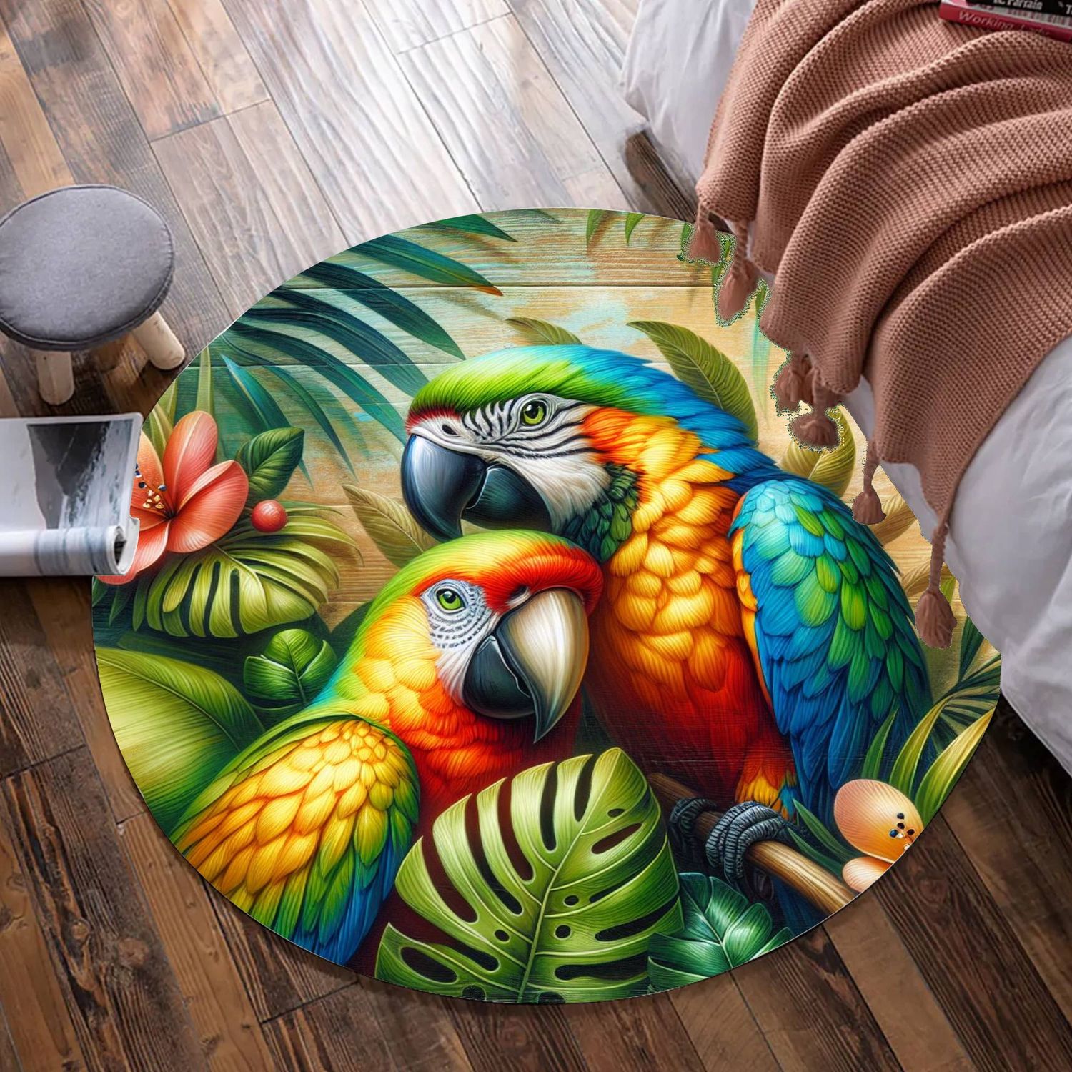 Tropical Parrots Round Rug