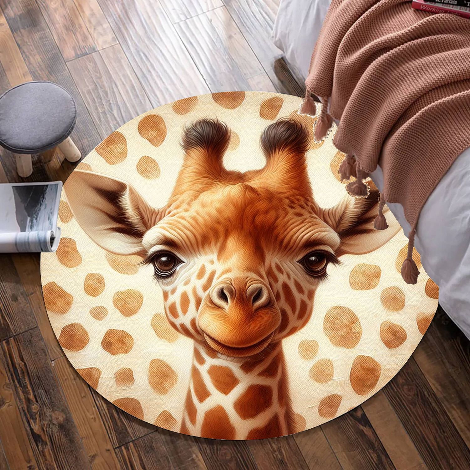 Beige giraffes round rug