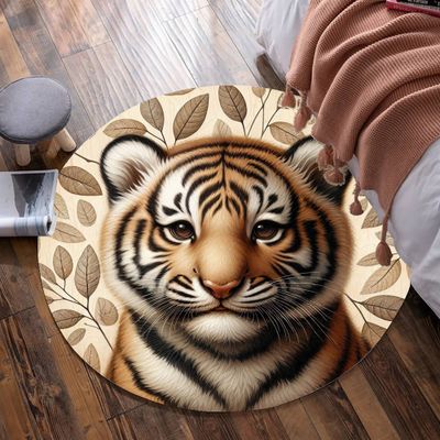 Beige Tiger - Leaves Round Carpet