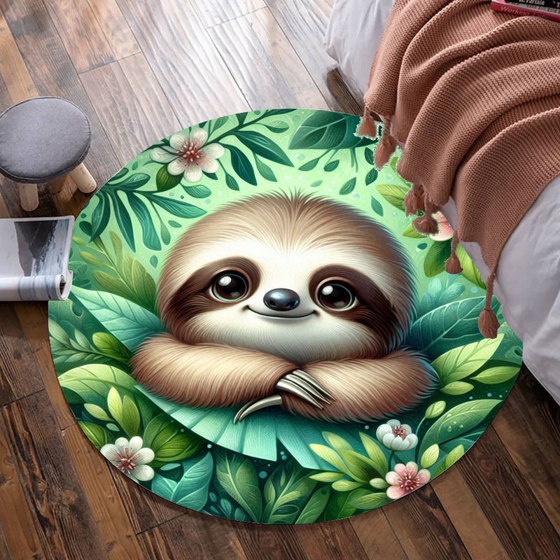 Green sloth round rug