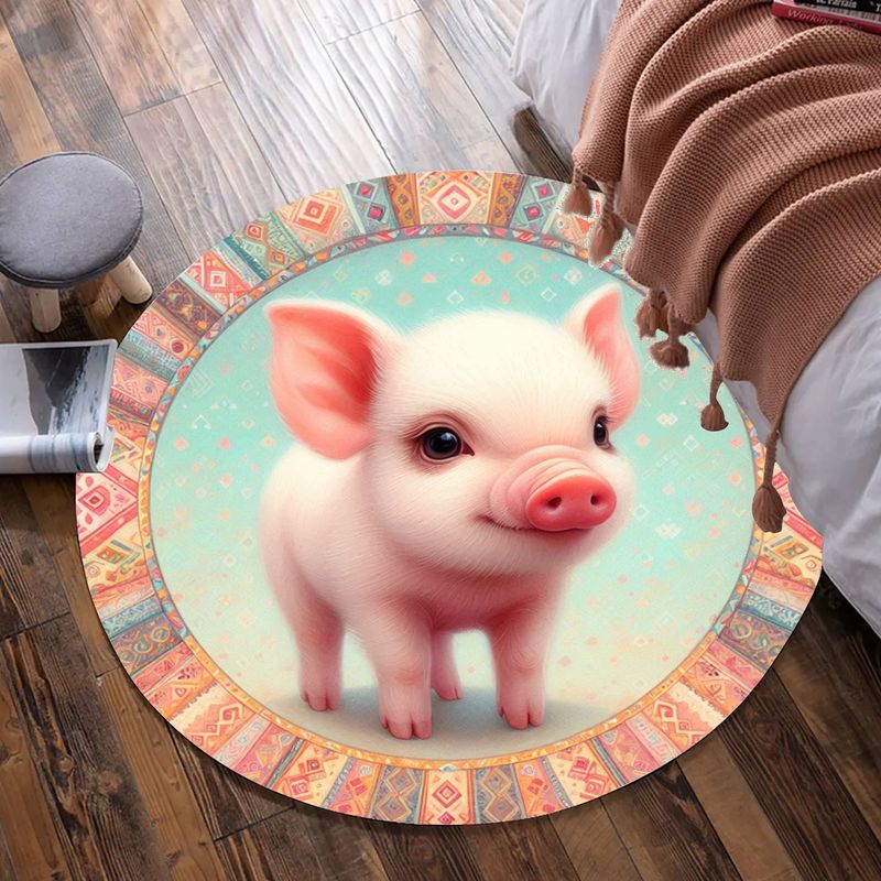 Pastel colors piggy round rug