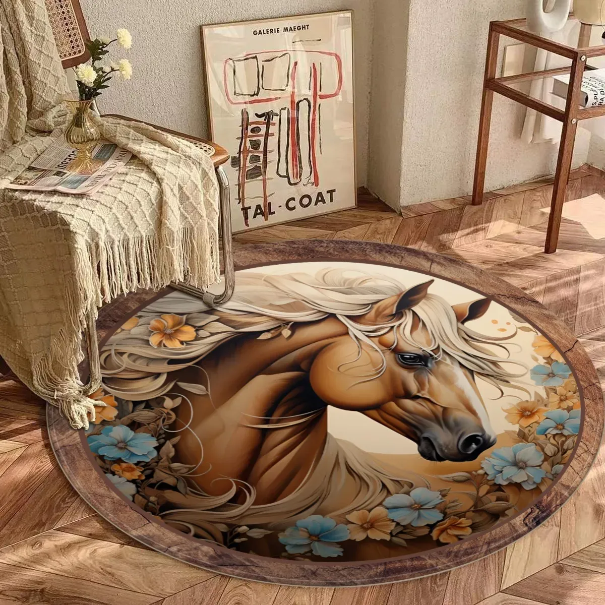 Charming horse round carpet
