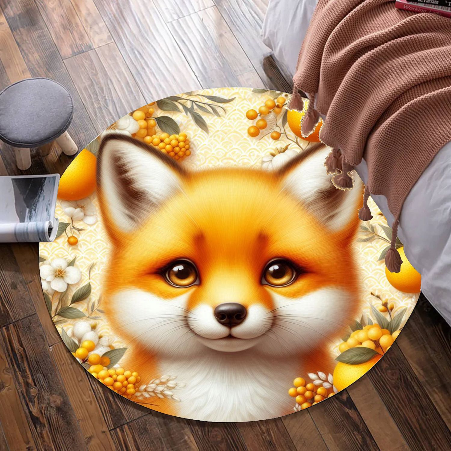 Tropical Orange Fox Round Rug