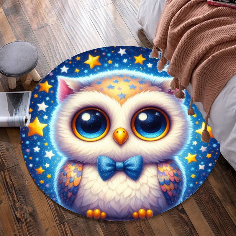 Cute owl - stars round rug