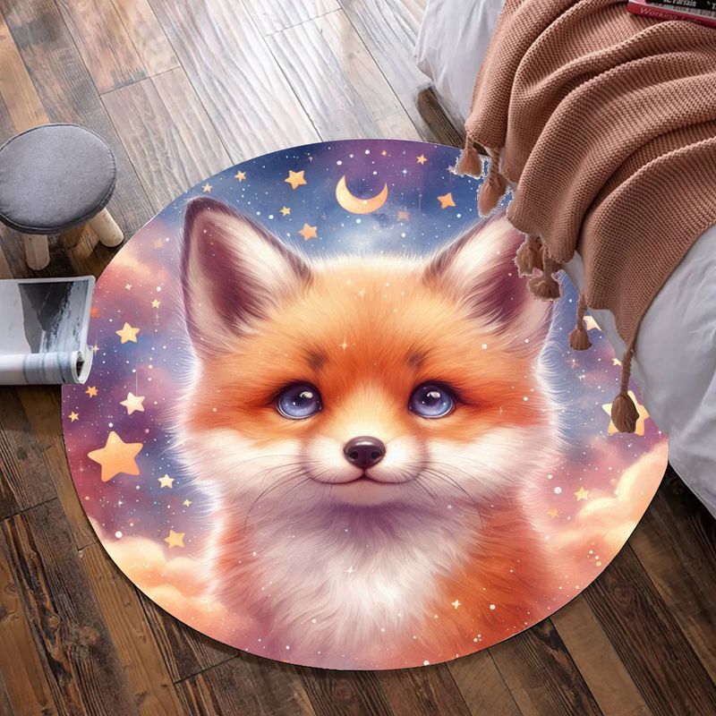 Pastel colored fox - stars round rug