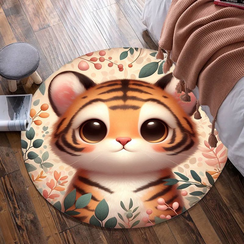 Cute Tiger - Leaves Round Rug