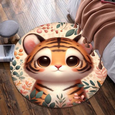 Cute Tiger - Leaves Round Rug
