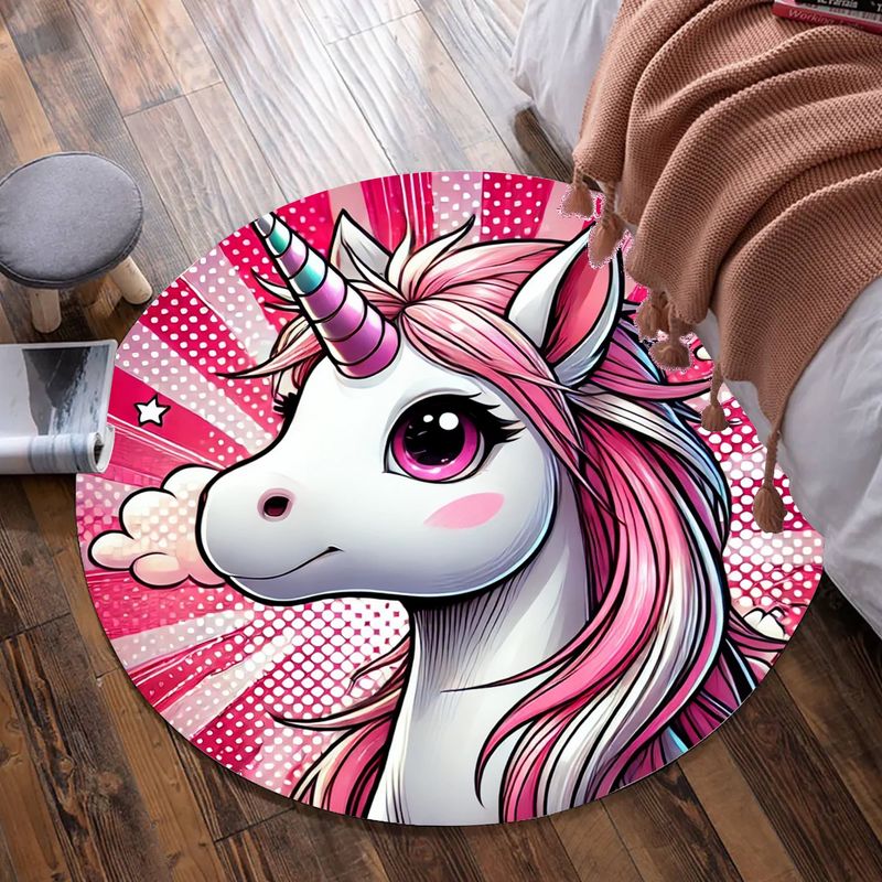 Comic style unicorn round rug