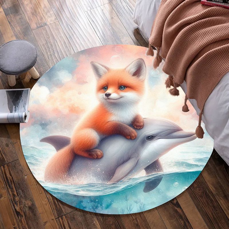 Cute fox - dolphin round rug