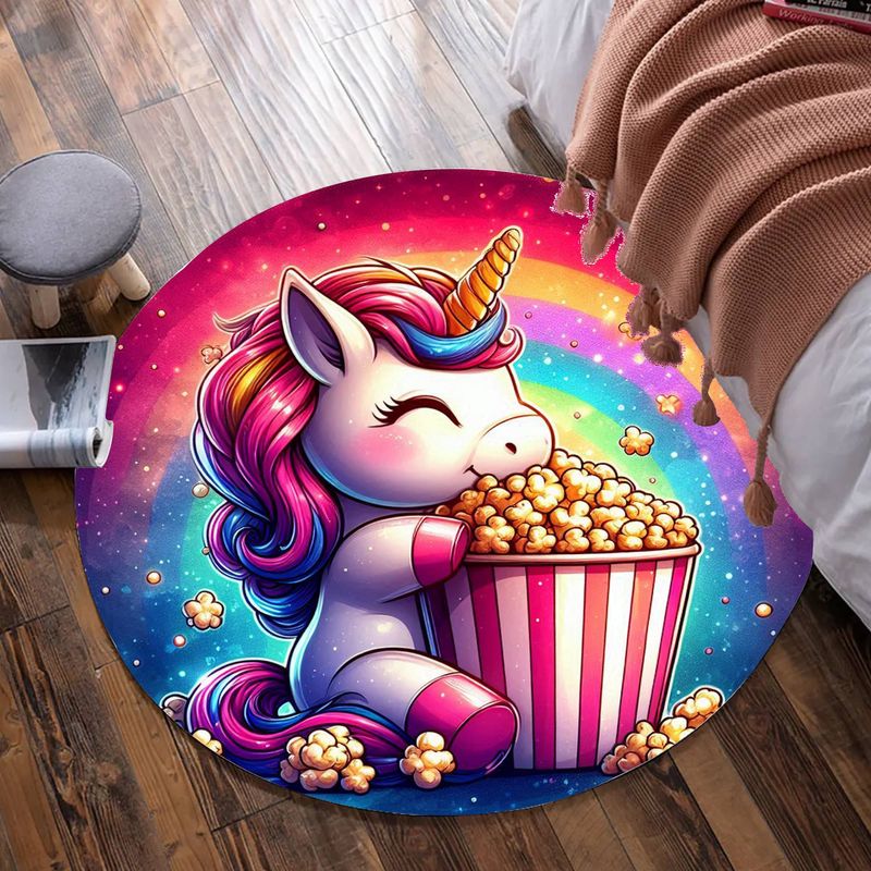 Colorful unicorn - popcorn round rug