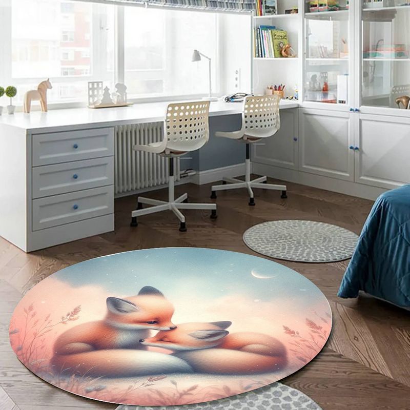Cute little foxes round rug