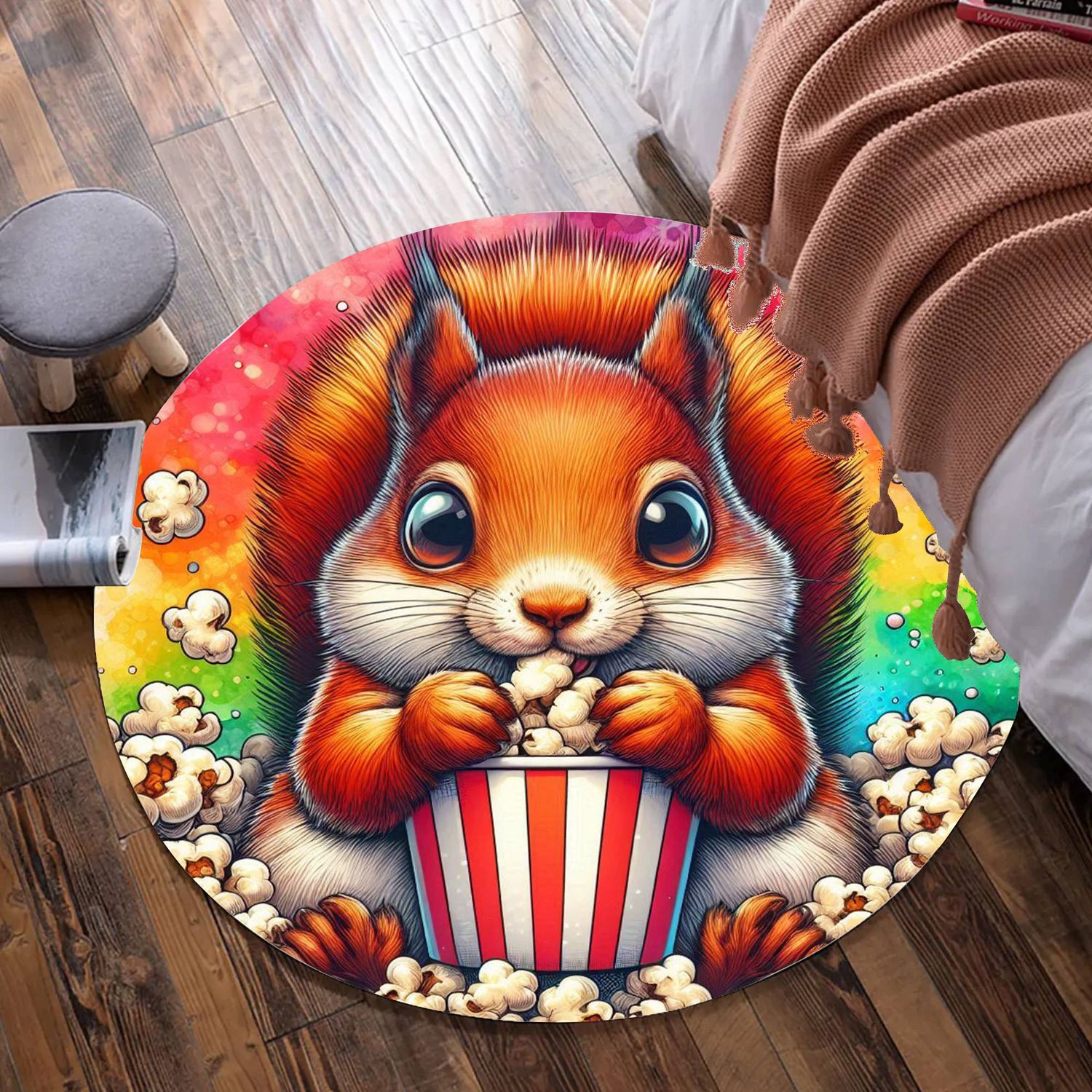 Colorful Squirrel - Popcorn Round Rug