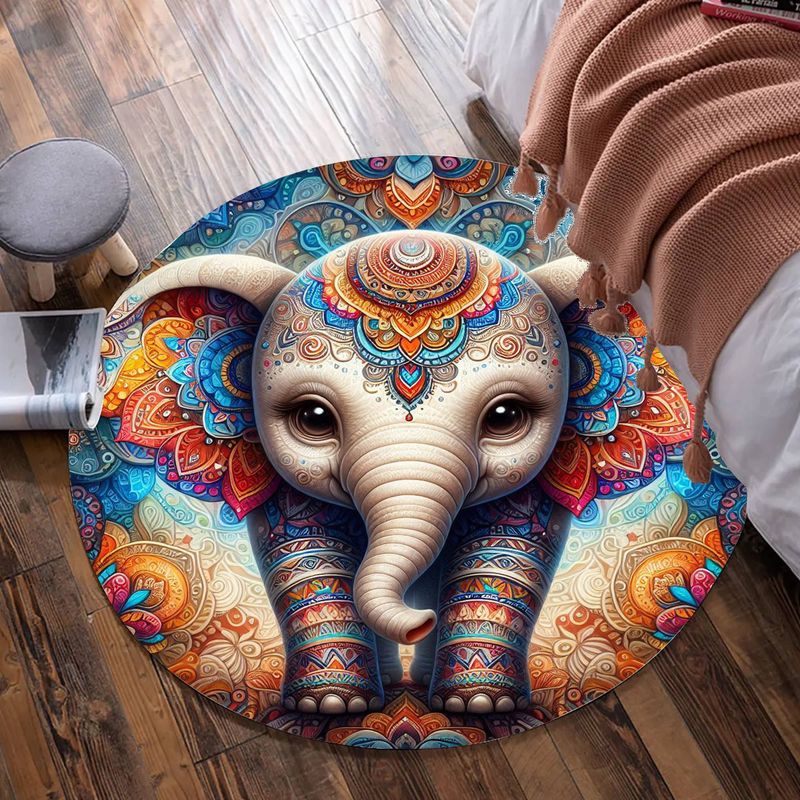Colorful elephant - mandala round carpet