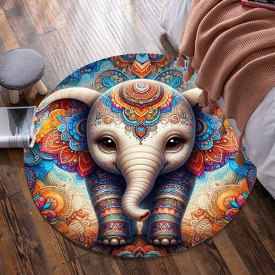 Colorful elephant - mandala round carpet