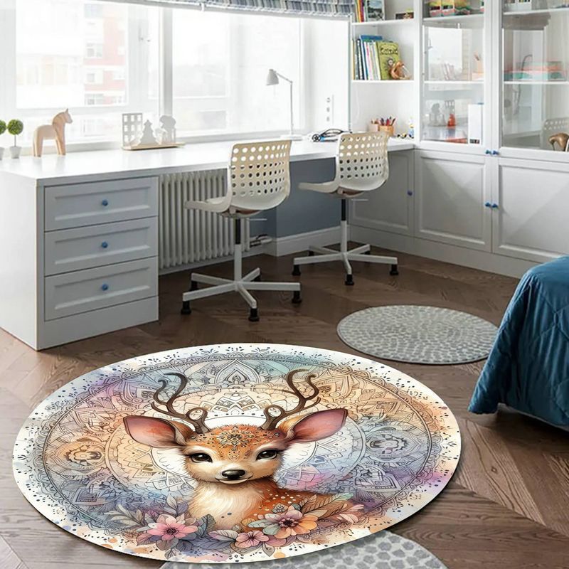 Pastel Colors Deer - Mandala Round Rug