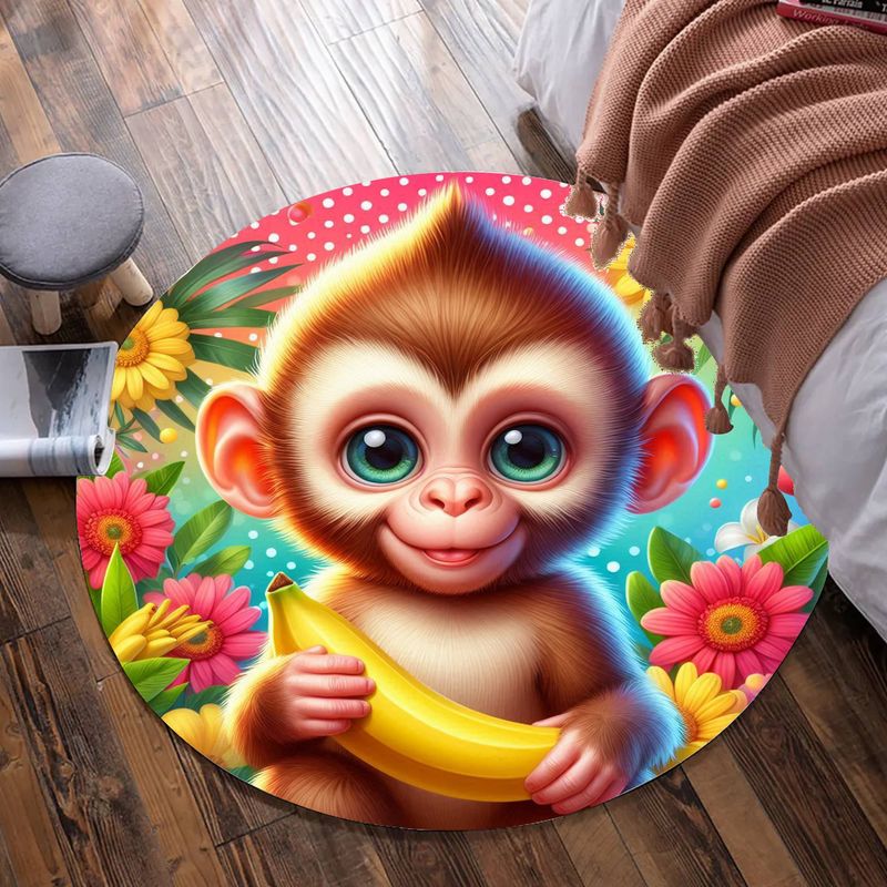 Colorful monkey round rug