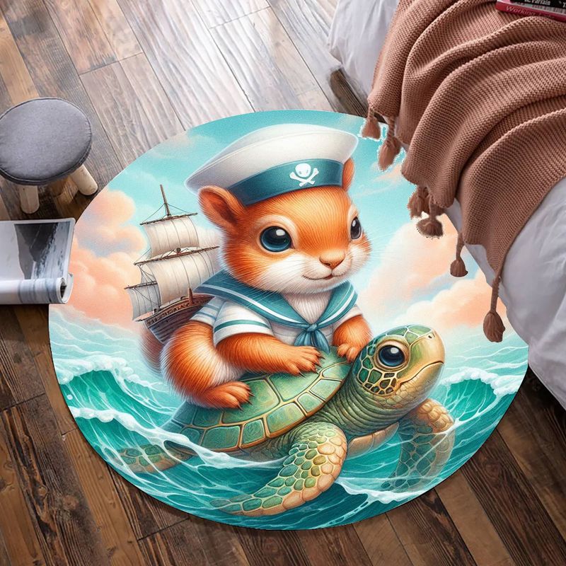 Squirrel Sailor - Turtle Round Rug