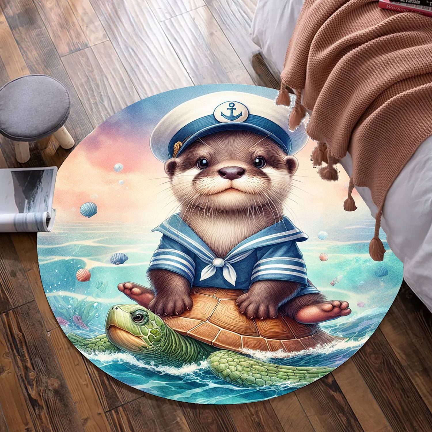 Otter Sailor - Turtle Round Rug