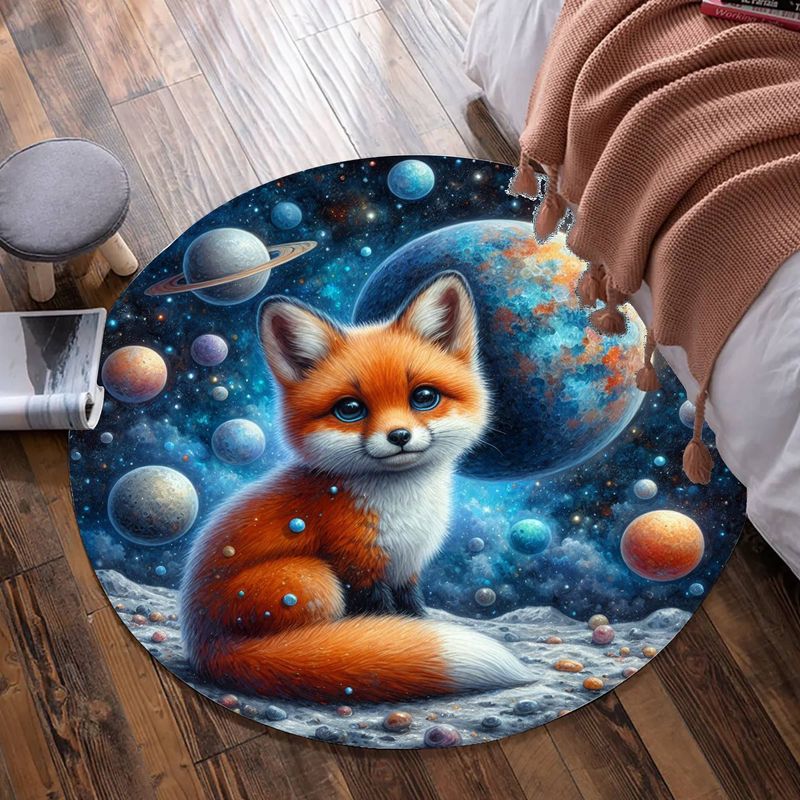 Cute Fox - Planets Round Rug