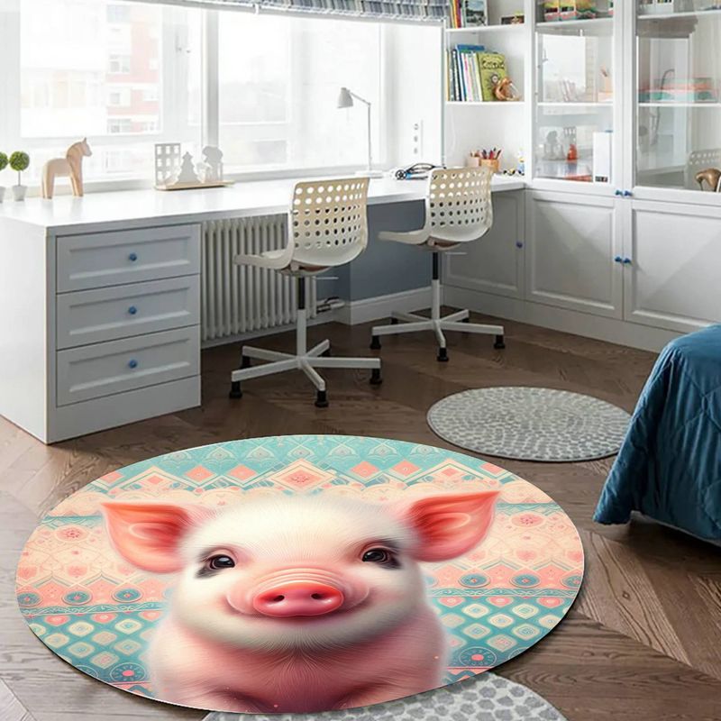 Pastel colored piggy round rug