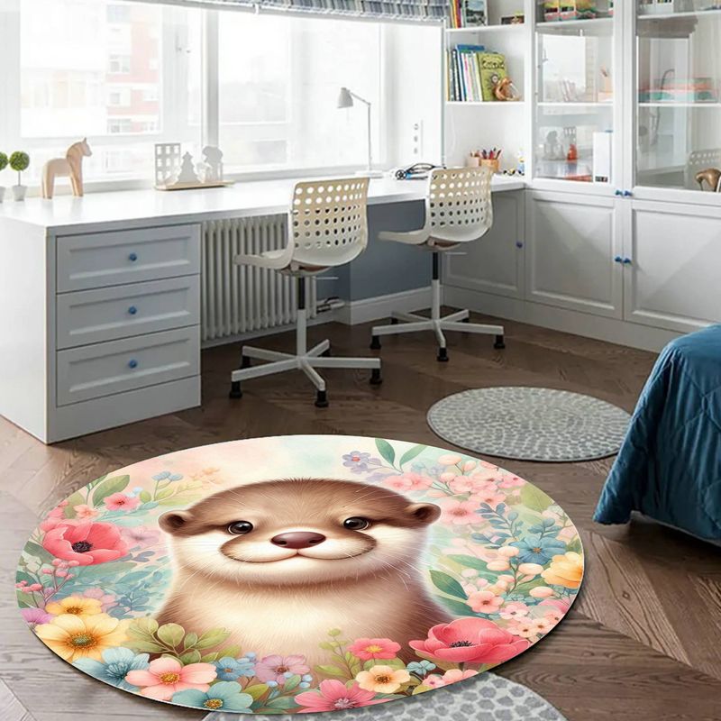 Floral Cute Otter Round Rug