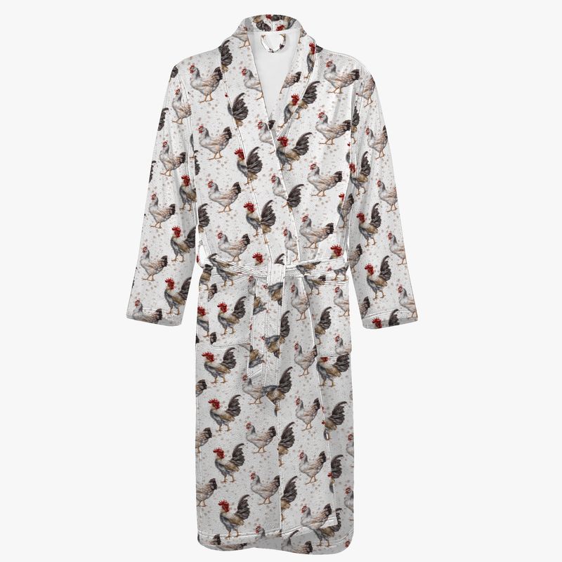 White chicken pattern bathrobe
