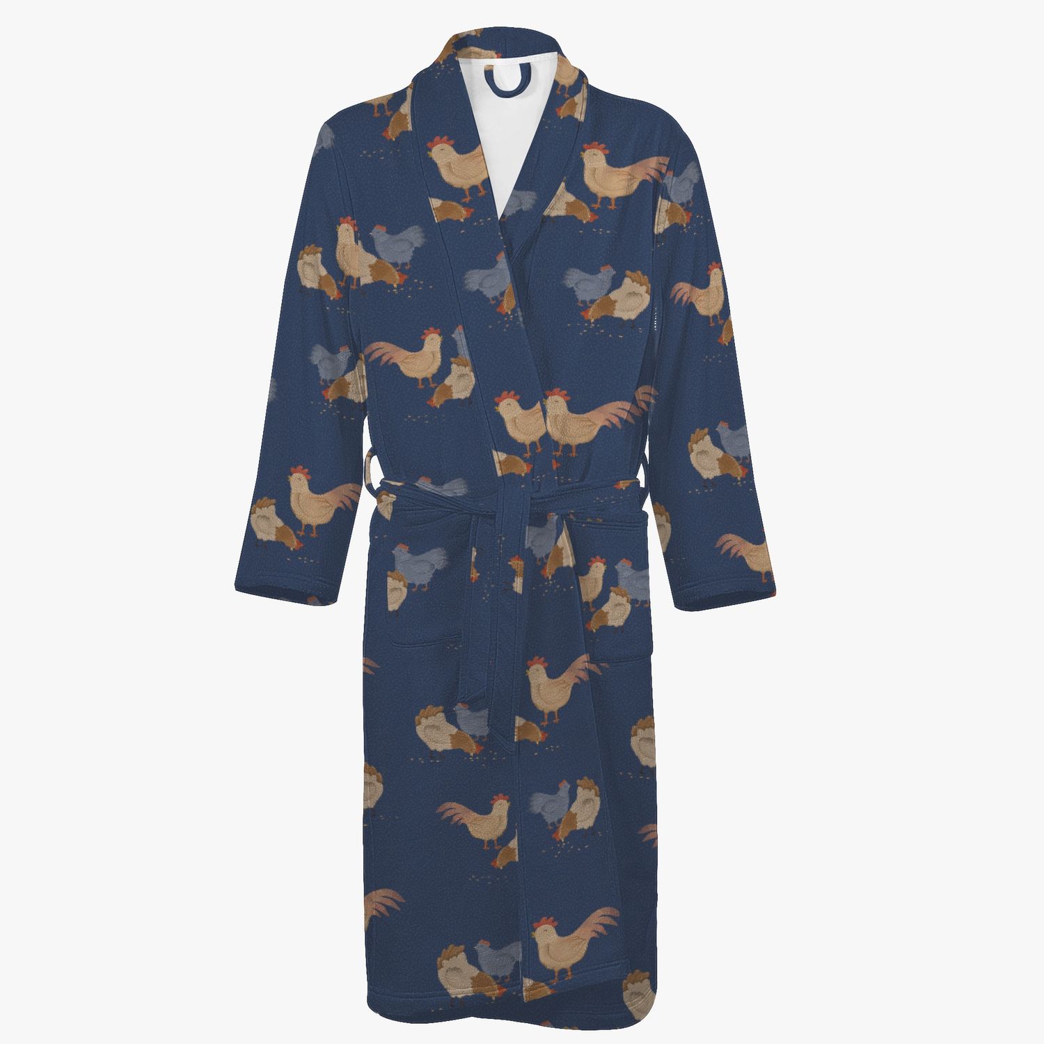 Dark blue chicken-pattern bathrobe