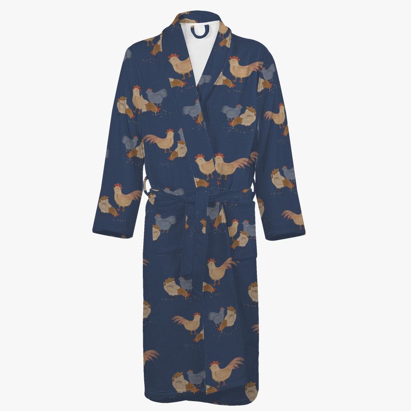 Dark blue chicken-pattern bathrobe