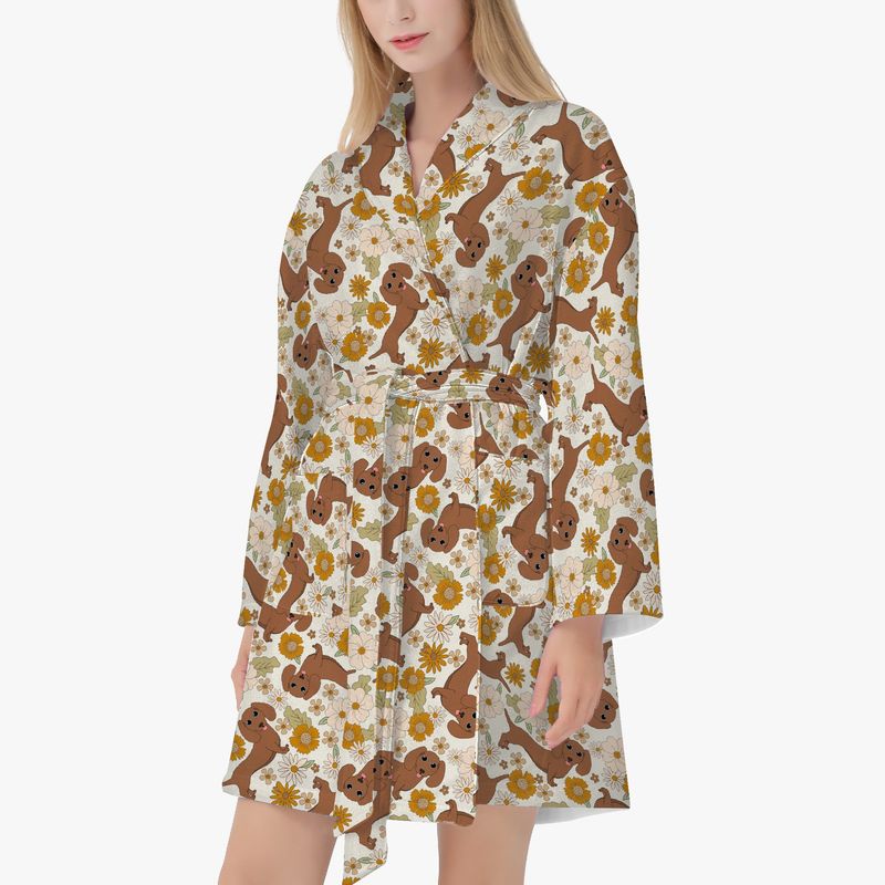Retro style Dachshund - floral bathrobe