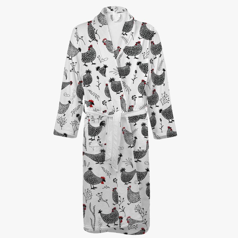 White-Black Chicken Pattern Bathrobe