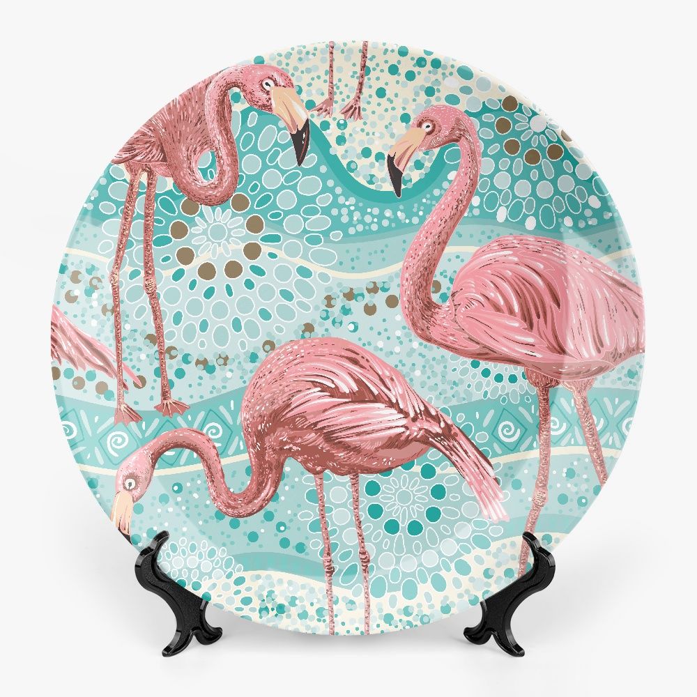 Turquoise motif plate with flamingo