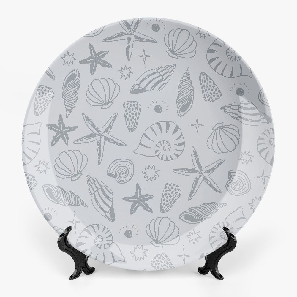 Gray motif plate with shell pattern