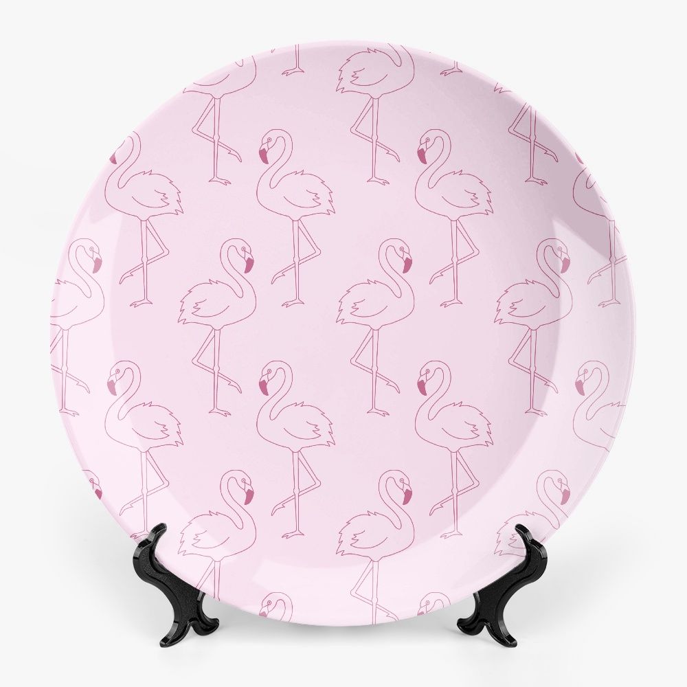 Pink motif plate with flamingo pattern