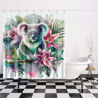 Watercolor style koala - lilies shower curtain
