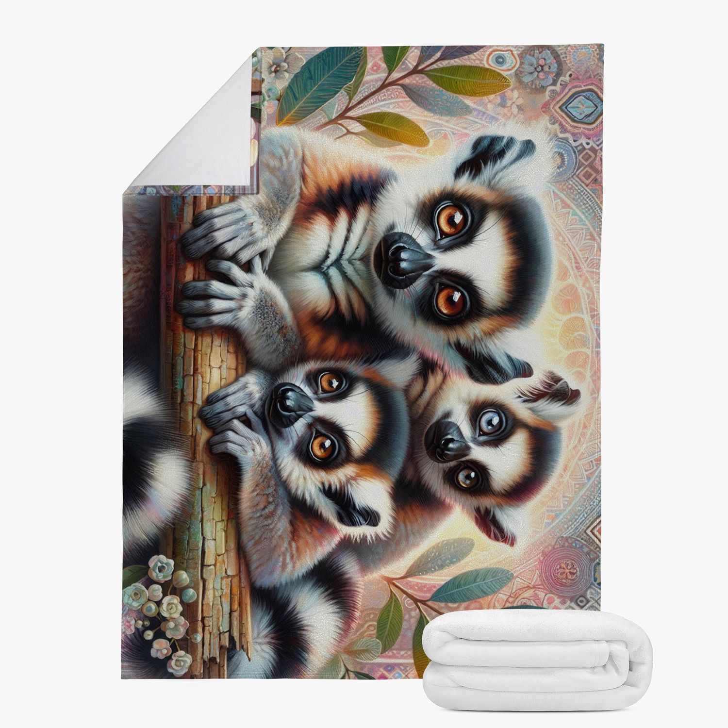 Bohemian style blanket with lemurs