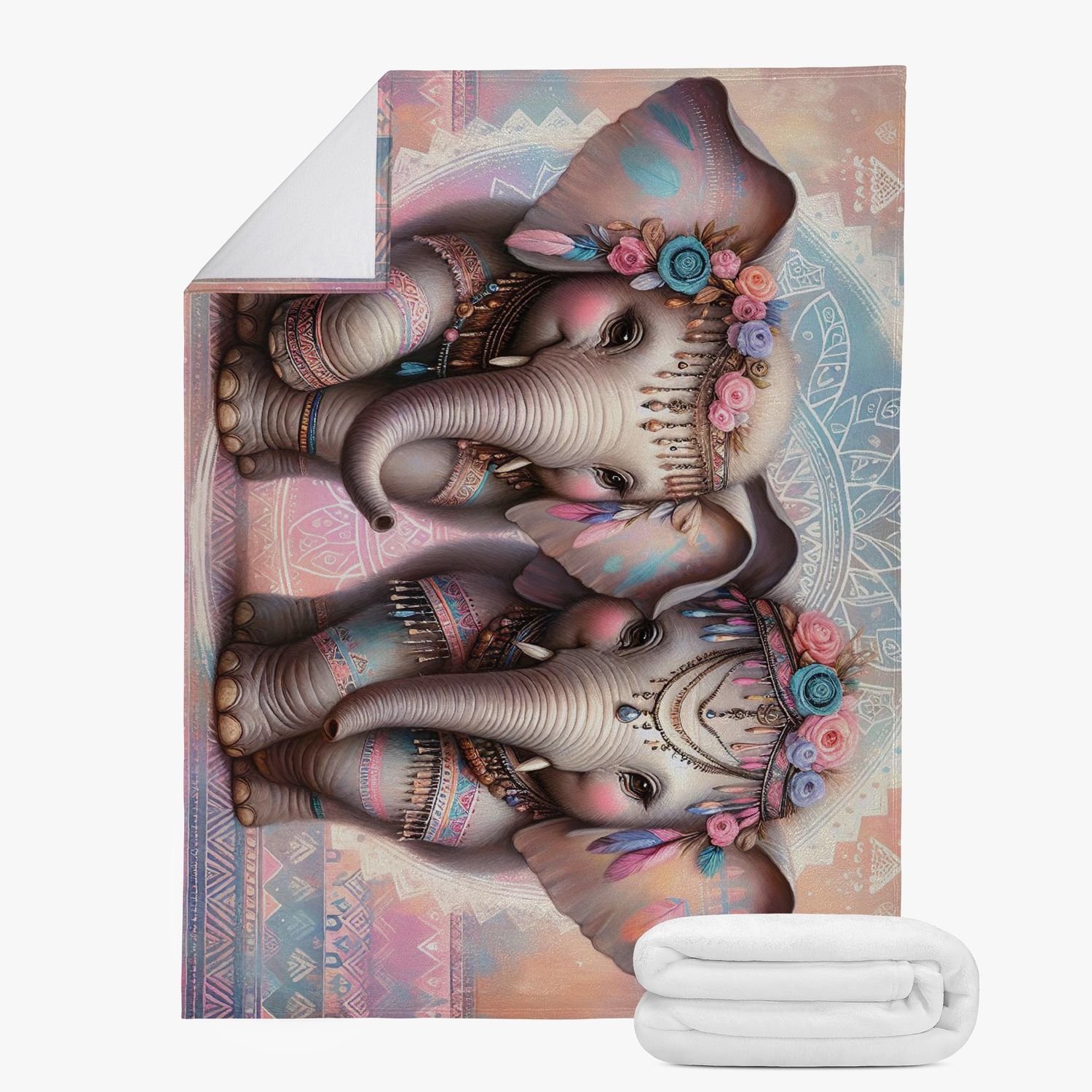 Colorful bohemian style blanket with elephants