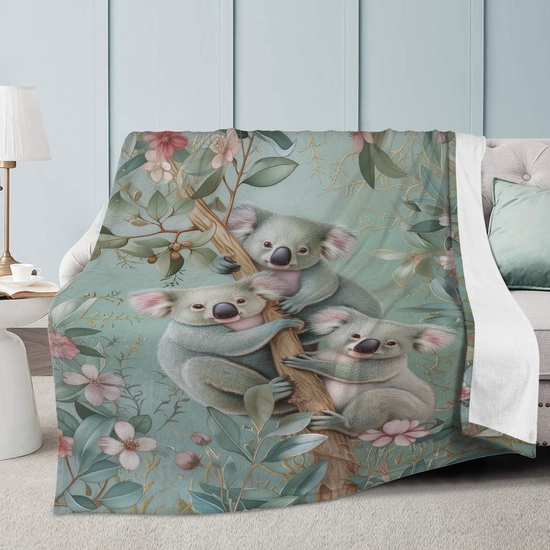 Mint green cuddly blanket with koala bears
