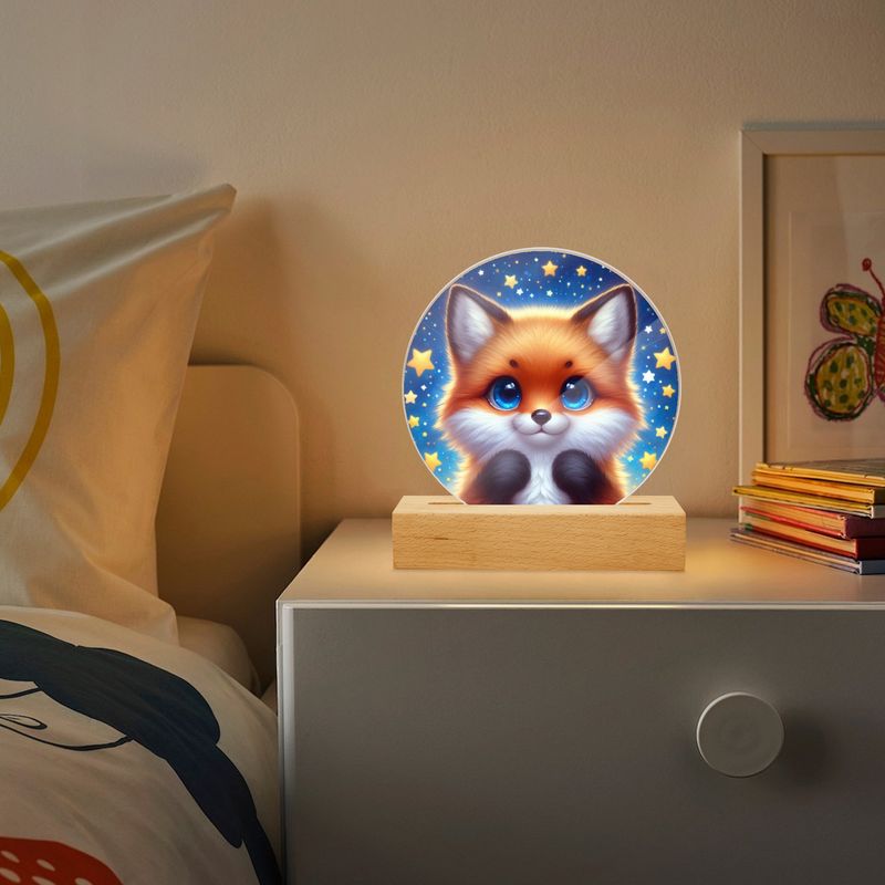 LED acrylic night light round fox - stars